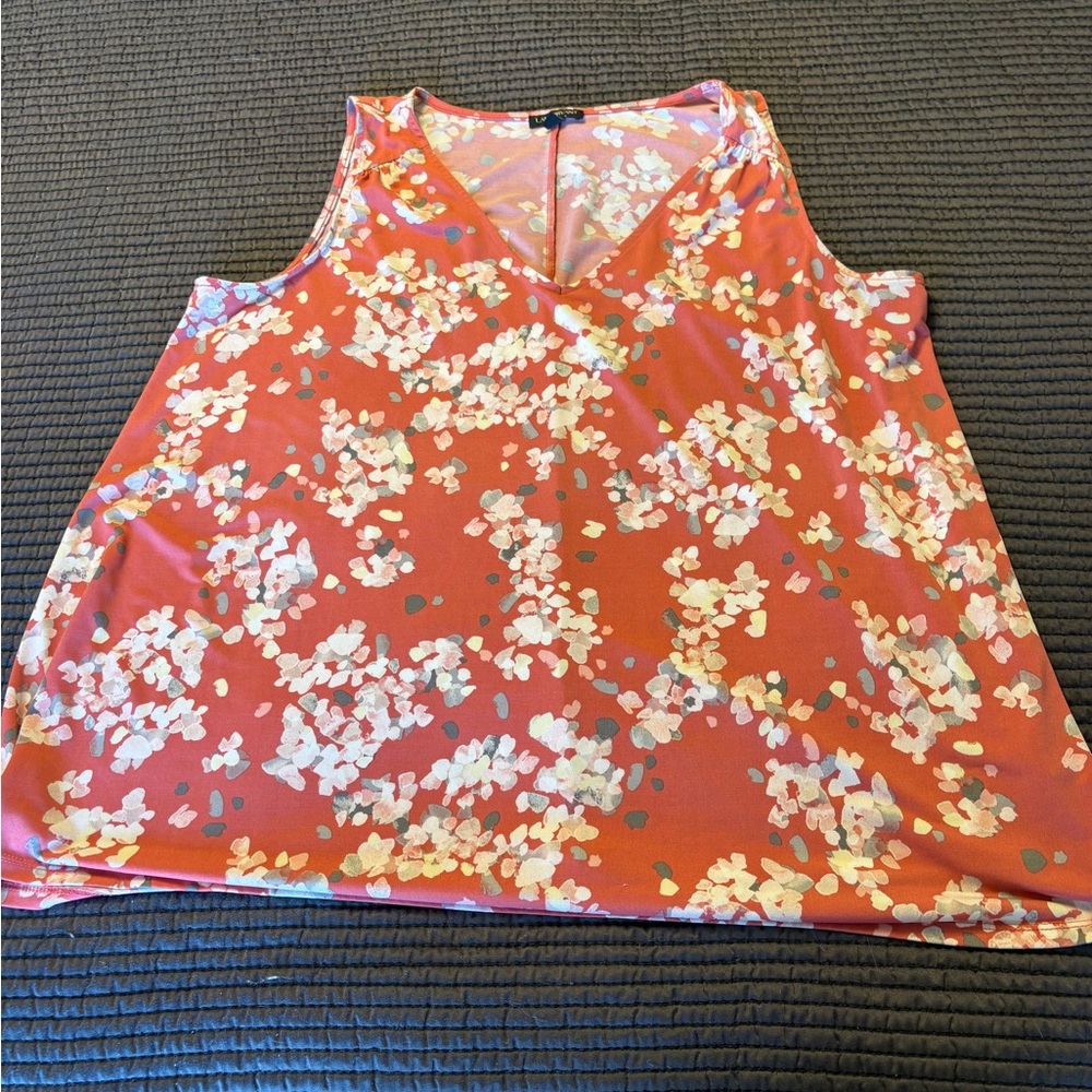 Lane Bryant Sleeveless V-Neck Floral Tank Top - Coral